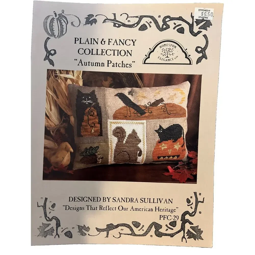 Cross Stitch Primitive American Heritage Autumn Halloween Patches UNUSED Vintage